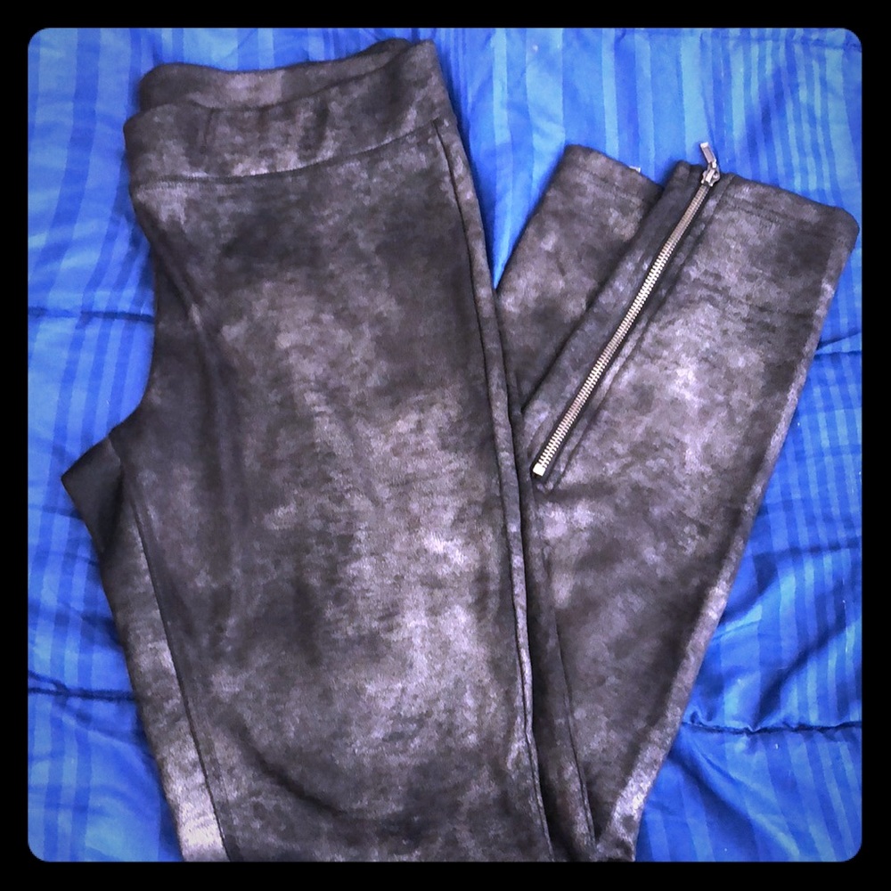 Free People Metallic Black/Silver Zipper Leggings
